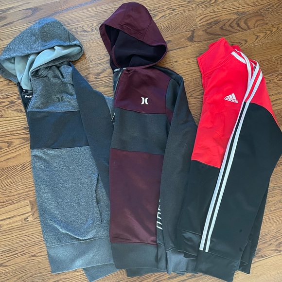 Boys Long Sleeve Zip Up Sweatshirt Lot Of 3 Hurley/Adidas Track Jacket Boys XL/L - Picture 1 of 10